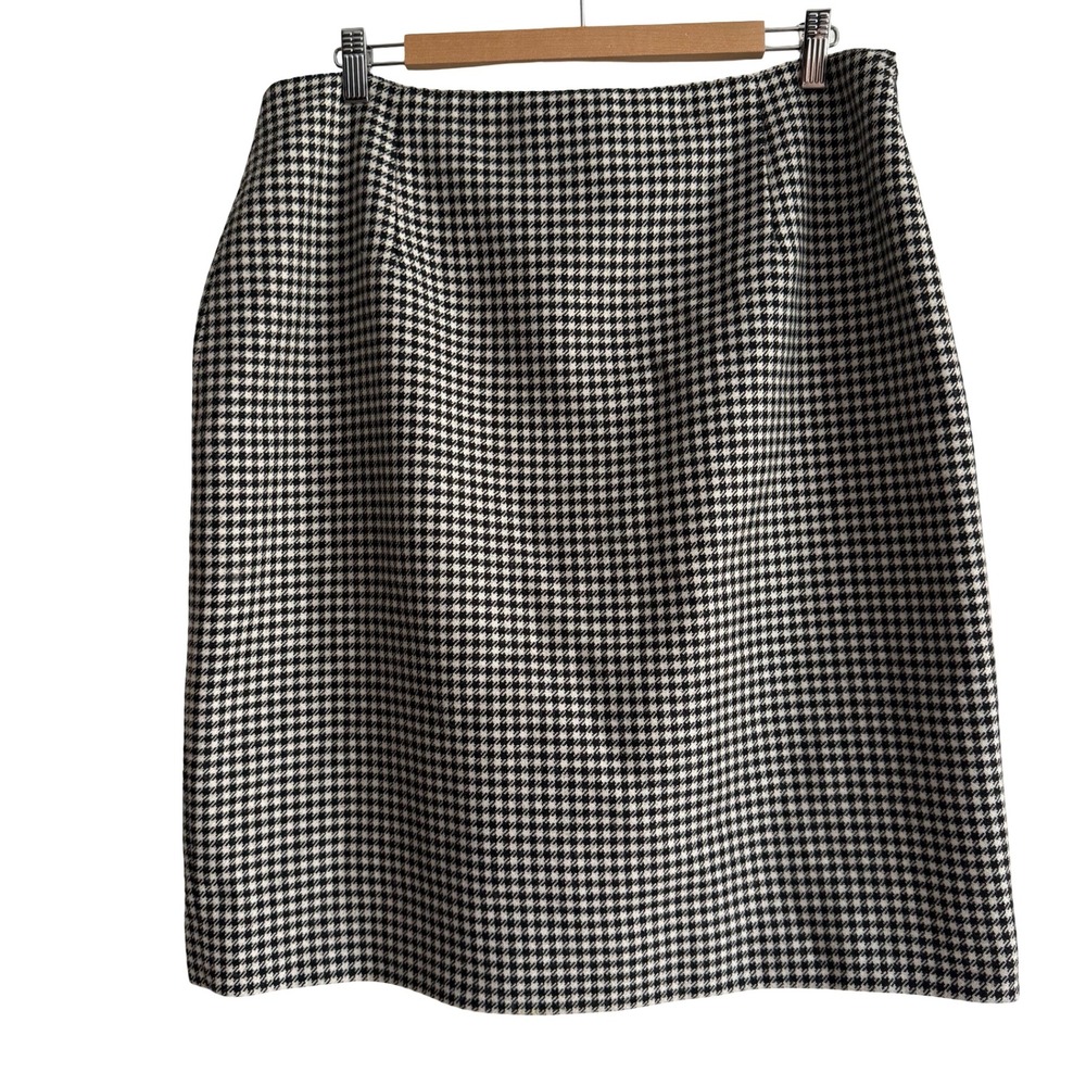Lauren Ralph Lauren Wool Houndstooth Pencil Skirt Black White Size 14W